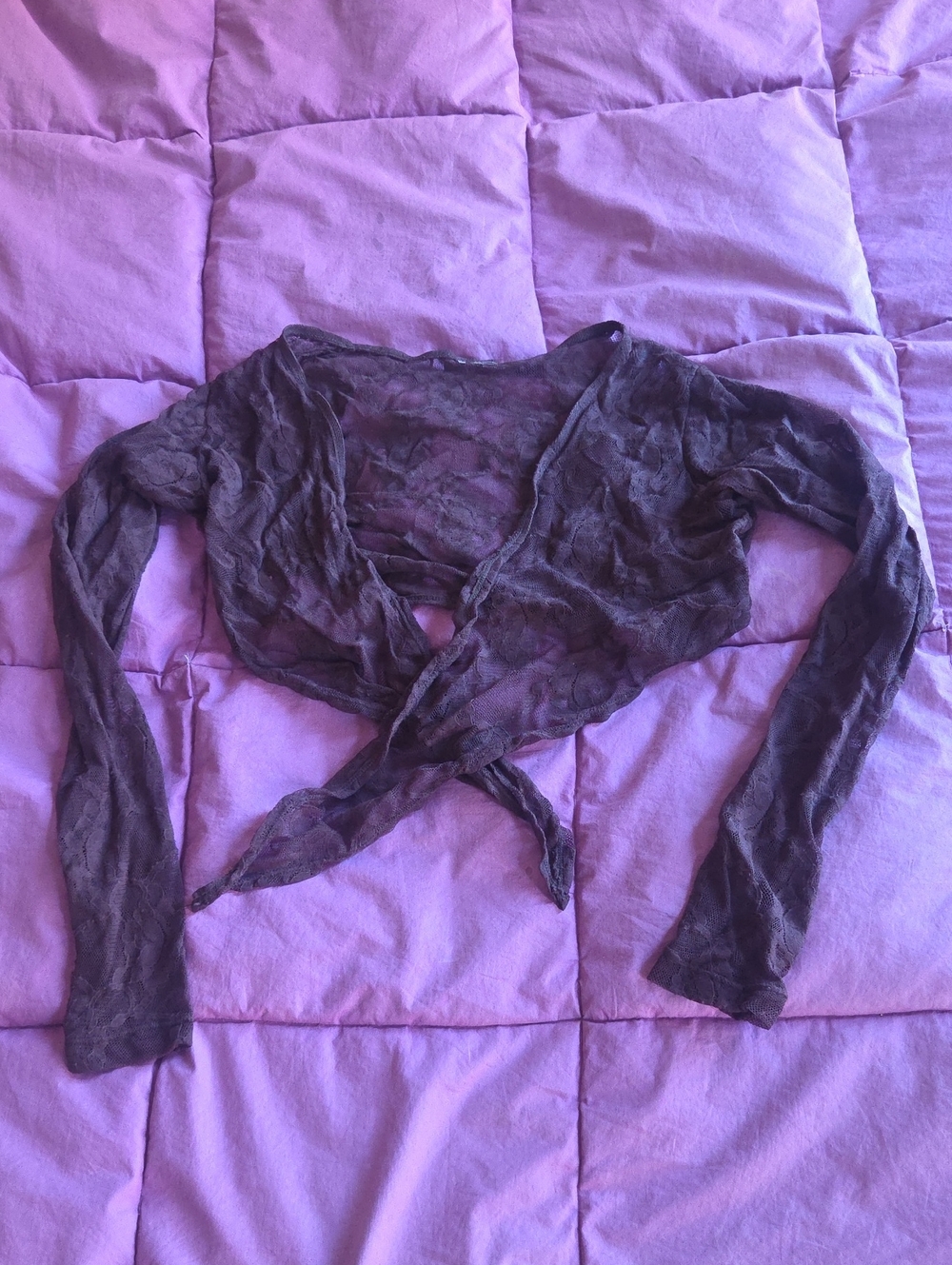Elegant Vintage Jumping Joy Brown Stretchy Lace Tie Front Lightweight Shrug M